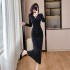 Internet celebrity V-neck shiny silk rhinestone high-end feeling, hip hugging and height enhancing long skirt dress 5317