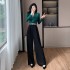 High end contrasting splicing jumpsuit design with goddess style wide leg pants 9567 and waist belt