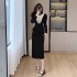 Real shot heavy nail bead splicing velvet red small fragrant style dress, socialite high-end feeling, belly covering and hip hugging skirt 5978