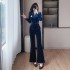 Fashionable gold velvet suit with slimming temperament, waist cinching top, pants slimming two-piece set 9655