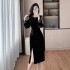 New Heavy Industry waist cinching slimming temperament velvet light luxury high-end atmospheric dress 9619