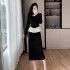 Xiaoxiang socialite temperament round neck pearl heavy industry two-piece elegant versatile set skirt 9601