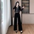 2024 socialite hot stamping diamond suit jacket wide leg pants two-piece set gold velvet suit 9555