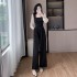 2024 Autumn Collection New Sister Style Age Reducing and Color Contrasting Square Collar Long Sleeve Wide Leg jumpsuit 9577