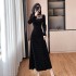 French heavy industry hot stamping diamond hollow velvet dress with waist cinching and socialite black long skirt 5301