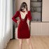 Black evening dress for women 2024 new style, light luxury, niche high-end velvet long sleeved banquet fish tail host skirt 5956