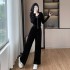 Velvet rhinestone hooded zipper cardigan+pants set, loose and versatile two-piece set 9511