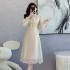 2024 new French long sleeved dress with waist cinching and slimming effect, lace fairy style chiffon forest style long skirt 5886