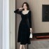 Real time shooting of heavy-duty age reducing handmade beaded banquet dress, Korean gold velvet beaded embroidery waist cinching big black skirt 3605