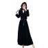 New retro black temperament V-neck velvet top+high waisted skirt two-piece set 9553