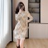 Real shooting temperament, high-end feeling, long sleeved dress, women's high and cold, imperial style, sexy, light luxury, hip hugging sequin skirt 5988