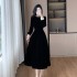 Auntie Lu, Uncle Zhuo, New Year's War Robe, Velvet Black Long Dress, Hepburn Style Dress 9552