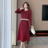 Autumn and winter small fragrant style stand up collar lace patchwork short coat corduroy set A-line half body long skirt two-piece set 5883