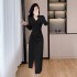 2024 new V-neck long sleeved dress with cinched waist for slimming, formal occasion French long dress 9593