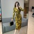 Realistic shooting of autumn new style atmospheric V-neck dress with temperament for women's clothing, high-end feeling, waist cinching and slimming mid length skirt, size 3956