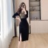 Realistic photo of 2024 autumn new sequined dress dress, socialite style slim fit and slimming gold velvet temperament dress 5955