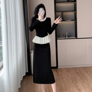 Xiaoxiang socialite temperament round neck pearl heavy industry two-piece elegant versatile set skirt 9601