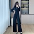 Black unique jumpsuit for petite women, high-end goddess style jumpsuit 8715