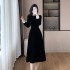 Auntie Lu, Uncle Zhuo, New Year's War Robe, Velvet Black Long Dress, Hepburn Style Dress 9552