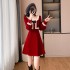 Red square collar dress with a high-end temperament, A-line skirt, New Year's battle robe, small formal dress, dress 5307