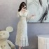 2024 autumn high-end brushed long sleeved lace inner dress with waist cinching, niche and exquisite small skirt 5930