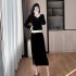 Xiaoxiangfeng set, women's fashionable gold velvet top, half skirt, small dress two-piece set, 6909