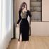 Realistic photo of 2024 autumn new sequined dress dress, socialite style slim fit and slimming gold velvet temperament dress 5955