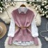 Overlay shirt vest women's autumn dress two-piece fashion versatile sleeveless Fried Dough Twists knitting vest with long sleeve shirt inside