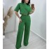 European and American Cross border Spot 2024 New Fashion Cotton and Hemp Short Top, High Waist and Wide Leg Suit Pants, Women's Set