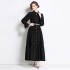 2024 in stock new fashion, light luxury, elegant temperament, buckle lace patchwork long skirt with pearl waist chain