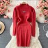 Autumn and winter Korean version stand up collar short sweater top, slim fit elastic vest skirt, knitted dress two-piece set for women 680g