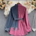 Cowboy patchwork lapel dress 2022 autumn and winter new Korean version waist cinching slimming irregular mid length shirt