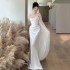 French strapless light wedding dress 2024 new bride simple satin high-end feeling outdoor veil fish tail white dress