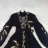 French retro dark style heavy embroidery wheat ear design sense velvet long sleeved dress A1 # 9015