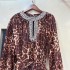 Vietnamese loose leopard print lazy retro long sleeved lace up heavy collar diamond studded dress A3 # 8968