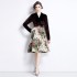 Real time spot new French autumn and winter French high-end gold velvet spliced jacquard long skirt with lining