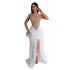 C6825 Cross border AliExpress Amazon European and American Fashion Women's Solid Color Mesh Hot Diamond Split Long Dress