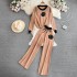 Fashion suit Korean version long sleeved camellia embroidery loose round neck knitted sweater top two-piece set high waist wide leg pants