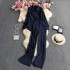 2023 New European and American Ins Style Fashion Candy Color Loose Folding Shirt+Elastic Pants Set Weight 540g