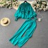 French style high-end round neck lantern long sleeved waist shirt+high waist slimming casual wide leg pants two-piece set