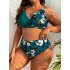 2024 European and American Cross border New Women's Large Size Split Bikini Digital Printing Gathers Fashion Amazon Swimsuit