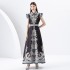 French court style dress with a design that is niche, printed with a button closure that accentuates a slim and elongated silhouette. Women's stylish dress