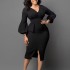 D354 Amazon European and American Women's V-neck Bubble Sleeve Split Dress Office Pencil Dress African Dress