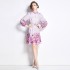 Real time spot new 2024 spring style retro temperament elegant stand up collar waist slimming print large swing dress