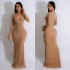 C6832 Cross border AliExpress Amazon European and American Fashion Women's Solid Color Mesh Hot Diamond Long Dress