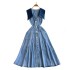 Color blocking hollow out waist exposed sleeveless denim dress for women in summer, with a slimming waist and a cool split denim long skirt