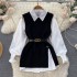 Two piece set for women in autumn, lively and age reducing, loose knit vest, medium length long sleeved white shirt top