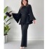 European and American foreign trade spot women's suit 2024 new fashionable lace up pleated loose top wide leg pants two-piece set