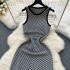 Design sense color blocked striped knitted dress for women 2024 new summer Korean version medium long sleeveless vest dress