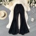 Mesh irregular splicing flared pants for women with a niche design, high waist slimming and slim fit straight leg casual wide leg pants